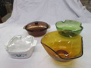lot 25 image: Casserole Dishes and large colored ...