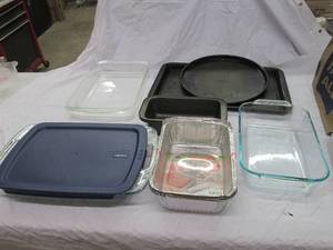 lot 31 image: Pyrex glass and non stick pans, coo...