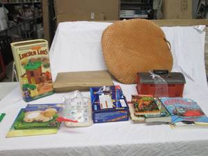 lot 77 image: Misc kids books, Lincoln Logs, barn...