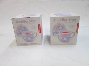 lot 223 image: 2 buddah mugs with lids keep your d...