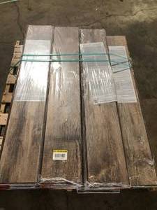 Pallet with 7 boxes of Krono Original Fair Locomotive Wood 12 mm T x 8 in. W Waterproof Laminate Wood Flooring (15.9 sqftcase) customer returns see pictures