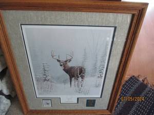 lot 8 image: Winter Wonder limited Edition Leo Stans, Framed and matted print, stamp and coins
