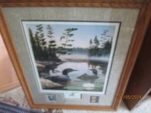 lot 7 image: Boundary Waters limited Edition Leo Stans, framed and matted print, stamp and coins
