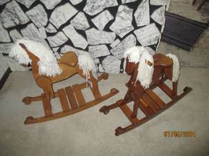 lot 3 image: Pair of sturdy wooden rocking horse...