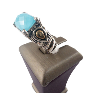 JOHN HARDY  Sukhothai Collection Turquoise Doublet, Unique Designed Shank With 14K Teardrop Accents Sterling & 14K Yellow Ring. Size 9.75 - 10.