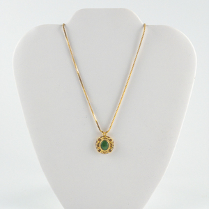 Vintage, Green Onyx Yellow Base Metal Pendant Necklace.