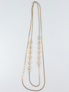 Stylish, Textured Bead & Chain Yellow Base Metal Opera Necklace.