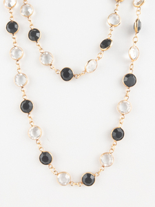 Swarovski Swan Signed Vintage Long Black & White Glass Beaded Base Metal Opera Necklace.