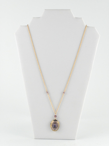 AVON Decorative Amethyst Colored Yellow Plated Base Metal Locket Necklace. 2001-2002