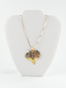 Bright, Leaf Yellow Plated Base Metal Pendant Necklace.