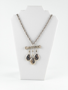 Unique, Three Locket White Base Metal Bib Necklace.