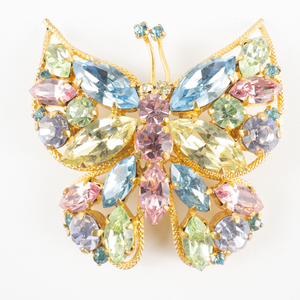 Colorful , Rhinestone Butterfly Yellow Base Metal Brooch.