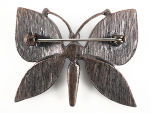 Blue Stone , Antiqued Rhinestone Butterfly Base Metal Brooch.