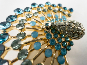 NAPIER Blue Rhinestone Peacock Base Metal Brooch.