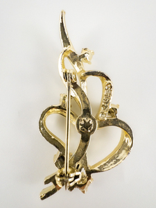 Vintage Ribbon &amp Rhinestone Silver Tone Base Metal Brooch.