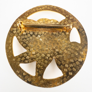 Vintage, Round Cloisonn Enameled Flower Gold Toned Base Metal Brooch.