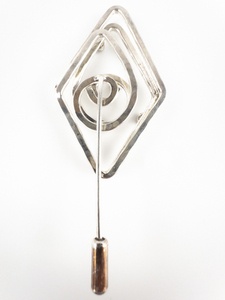 Geometric , Spiral WBlack Rhinestones White Stainless Steel Brooch.