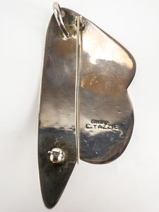 Linda Yazzie (Navajo) Vintage Large Polished Hematite Sterling Silver Brooch With Pendant.