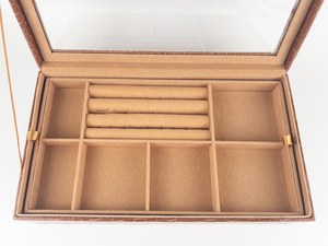 COLLEENS PRESTIGE Large Brown Jewelry Box with Lift Out Organizer Tray