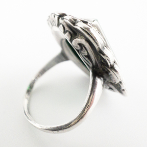 Art Deco Marcasite Green Chrysoprase Sterling Silver Ring. Size 6.75 - 7.