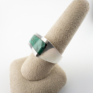 Turquoise Inlay Square Top sterling Silver Ring. Size 9 - 9.25.