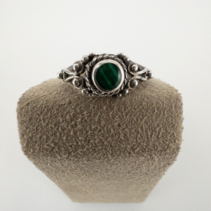 Green Malachite Sterling Silver Pinky Ring. Size 3.5 - 3.75.