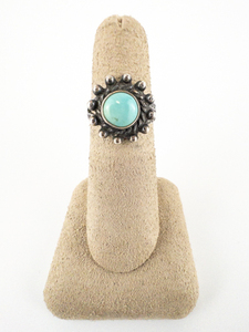 Native American Round Turquoise Sun Sterling Silver Ring. Size 5 - 5.25.