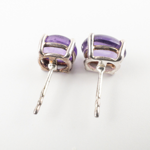 Large Oval Cabochon Amethyst Sterling Silver Pierced Earrings.