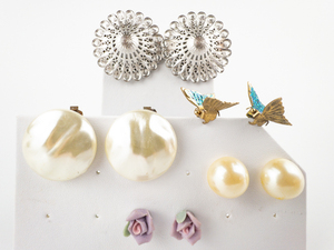 Set Of 5 Various Base Metal Earrings. Studs & Clip-Ons