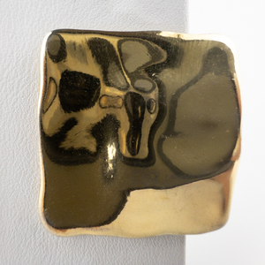 Large Textured Square With Round Corners Gold Tone Base Metal Clip-On Earrings.