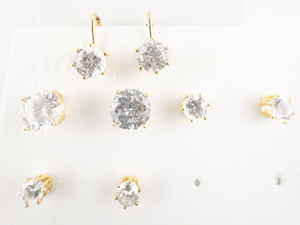 Set Of 4 CZ Base Metal Stud & Clip On Earrings.