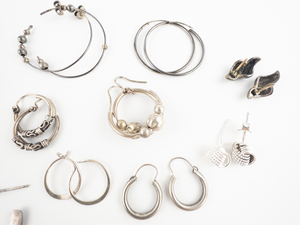Mixed Lot Of Vintage Hoop Earrings. Both Sterling & Silver Tone Base Metal. About A Dozen Pairs.