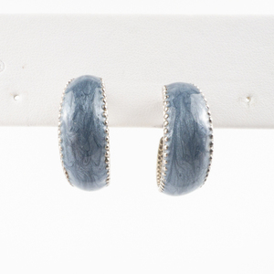 Shiny Blue Inlay Silver Tone Base Metal Post Back Hoop Earrings.