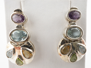 Colorful Multi-Stoned Sterling Silver Dangle Earrings.