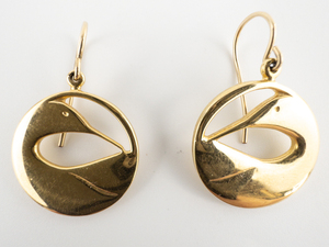 Kenneth Kantor Lovell Designs Preening Loon Vermeil French Wire Earrings.