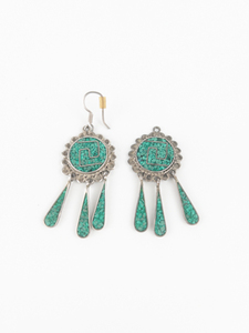 Taxco, Mexico  Turquoise Inlay Sterling Silver French Wire Earrings.