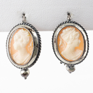Cameo Sterling Silver French Wire Earrings.