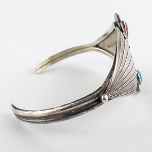 Unmarked (Navajo) Turquoise & Coral Sterling Silver Cuff Bracelet.