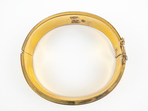 B. Winard Vintage Victorian Floral Engraved Yellow Gold Filled Hinged Bangle.