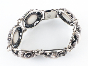 Niels Erik from Naskov Denmark, Mid-Century Floral (1950S)Sterling Silver Panel Bracelet.
