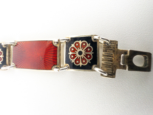 David Andersen  Vintage Guilloche Enamel Sterling Silver Panel Bracelet.