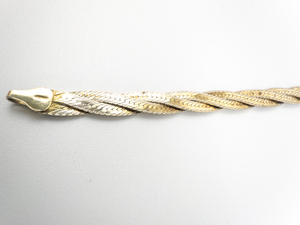 SUNSTONE Two-Tone Strand Flat Herringbone Twisted Yellow &amp White Sterling Silver Bracelet.