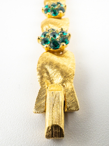 TRIFARI  Green Rhinestone Yellow Gold Plated Link Bracelet.
