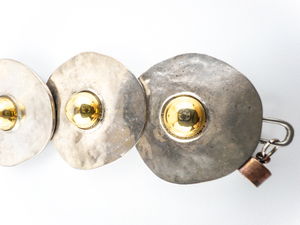 Retro, Silver Discs With Golden Accents Base Metal Panel Bracelet.
