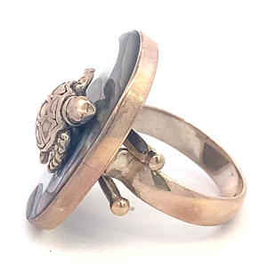 Colleen Lopez Abalone Sea Turtle Sterling Silver Statement Ring. Size 12 - 12.25.