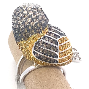 NOIR Cubic Zirconia 3D Owl Yellow & White Base Metal Statement Ring. Size 10 - 10.25.