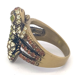 HEIDI DAUS Pave-Set Swarovski Crystals Luscious Leopard Frog Yellow Brass Statement Ring. Size 11.75 - 12.