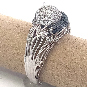 VICTORIA WEICK Pave-Set Black & White Panda White Base Metal Statement Ring. Size 10 - 10.25.