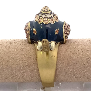 HEIDI DAUS Michelles Majestic  Mr. Elephant  Chrysolite & Enamel Yellow Brass Statement Ring. Size 9.5 - 9.75.