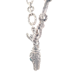 JOHN HARDY  Croco Collection  Chain Link WCrocodile Head Enhancer Green Eyes White 14K & Sterling Silver chain Necklace.